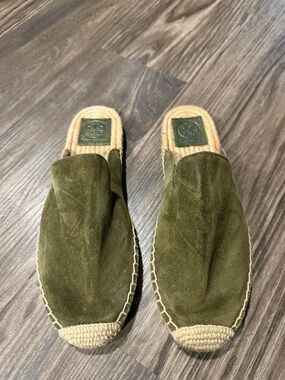 Tory Burch Olive Green Suede Espadrille Mules